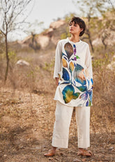A Model Wearing Beige Cotton Mul Vann Kurta set curated by Only Ethikal